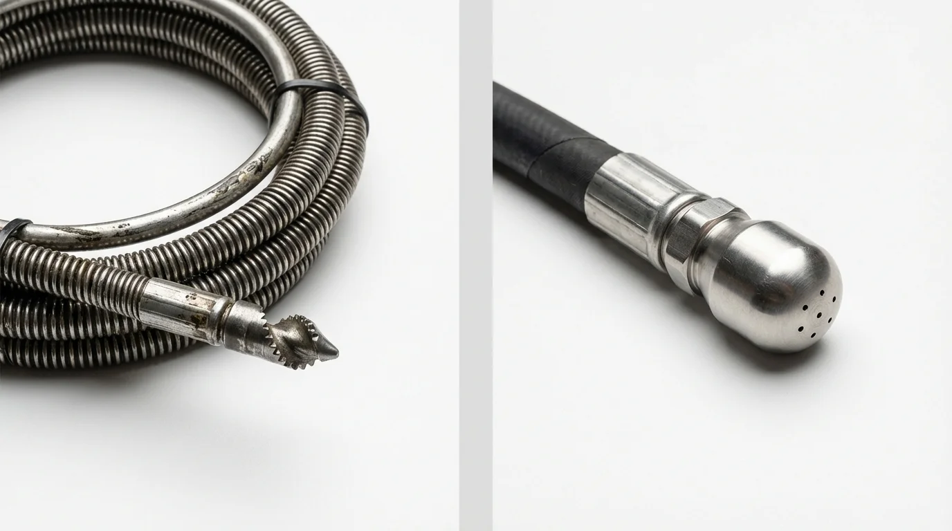 Drain snake cable and hydro jetting nozzle used for drain cleaning in Stratford, NJ