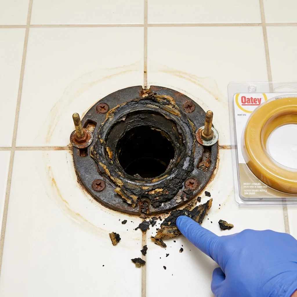 Failed wax ring showing water seepage at the base of a toilet in a Stratford, NJ home