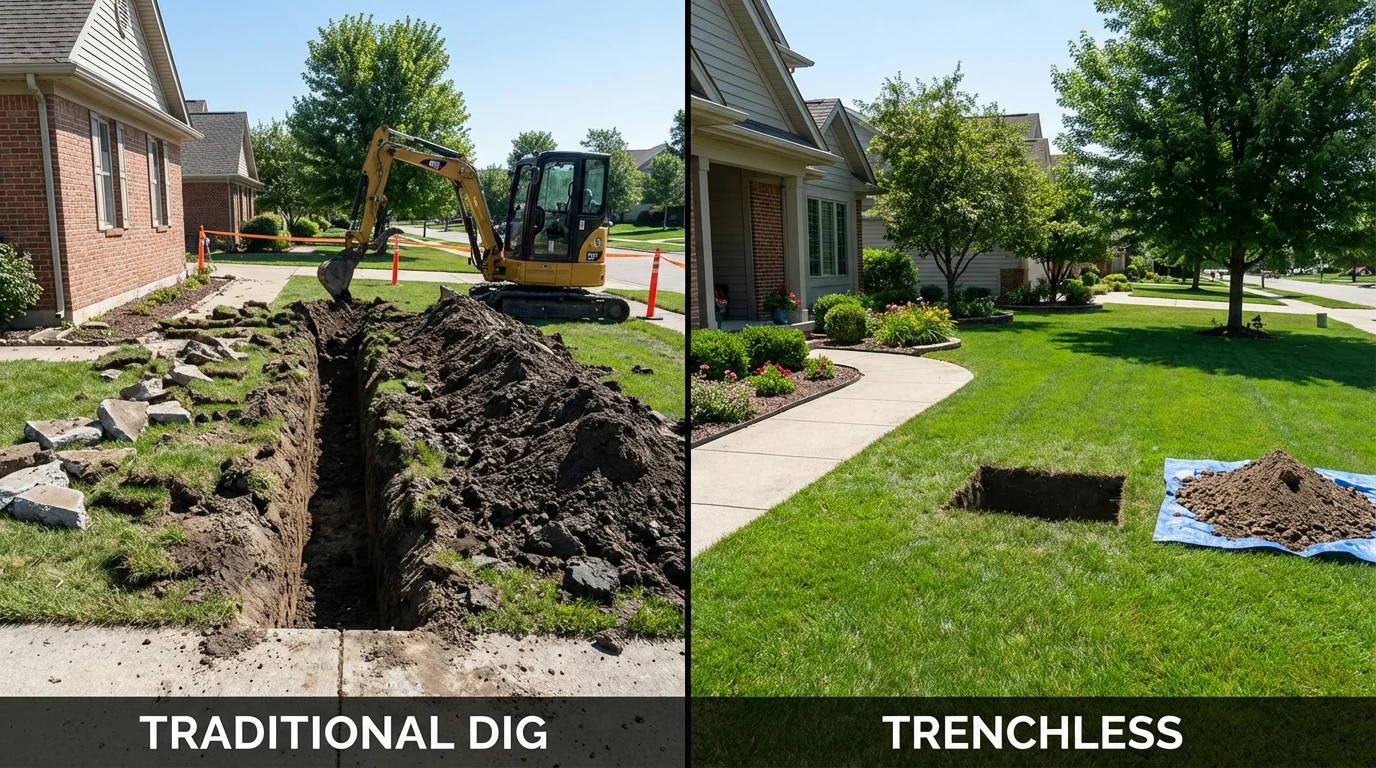 Trenchless sewer repair with minimal yard damage versus traditional excavation in Stratford, NJ